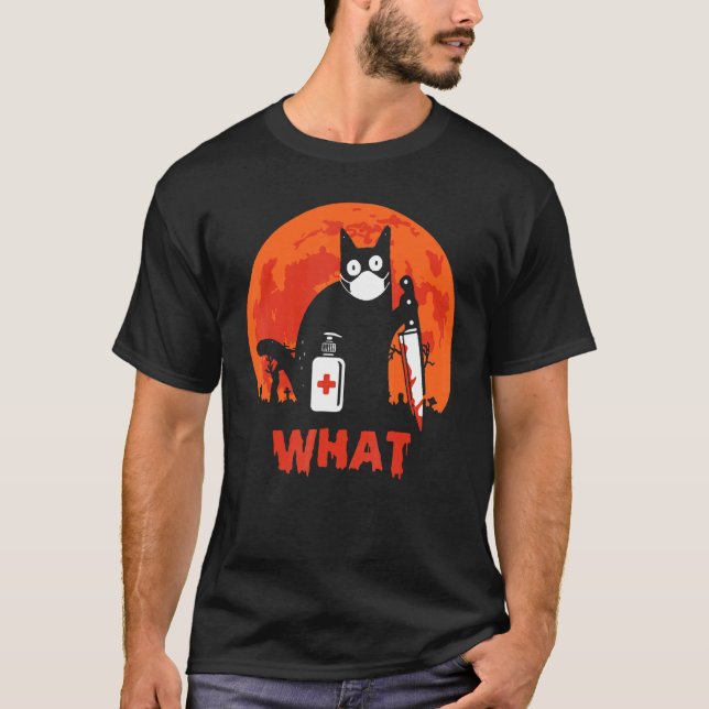 Schwarze Katze was Murdera Katze mit Messer Black  T-Shirt (Vorderseite)