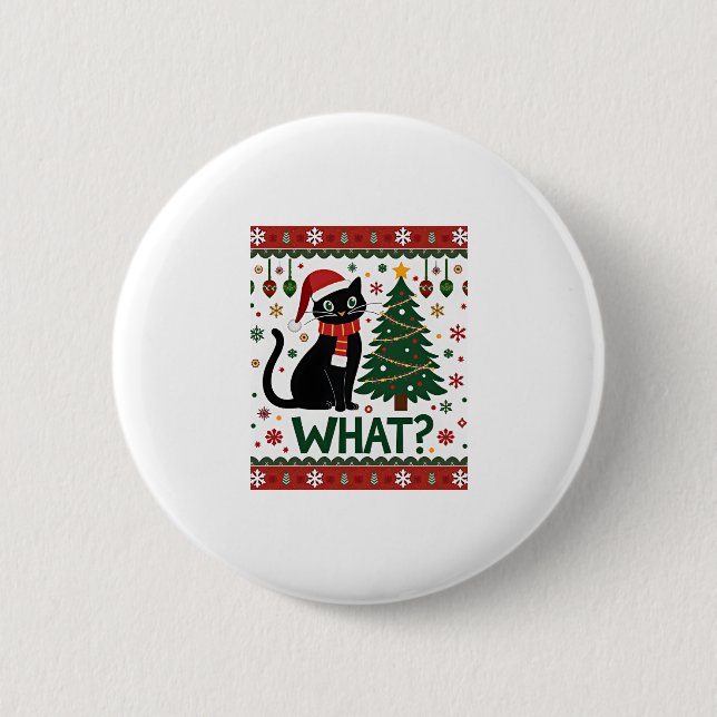 Schwarze Katze Was Pushing Weihnachtsbaum Funny Ca Button (Vorderseite)