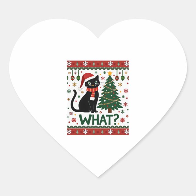 Schwarze Katze Was Pushing Weihnachtsbaum Funny Ca Herz-Aufkleber (Vorderseite)
