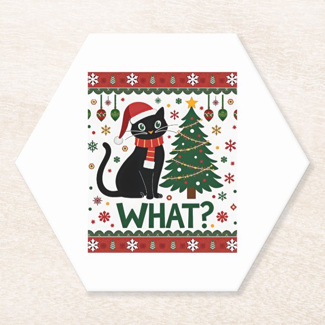 Schwarze Katze Was Pushing Weihnachtsbaum Funny Ca Untersetzer (Vorderseite)