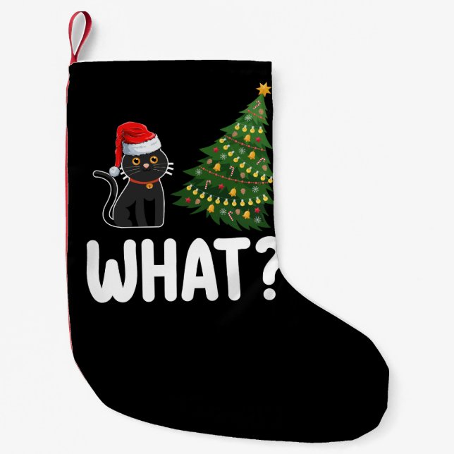 Schwarze Katze Was Weihnachtsbaum rauschen Funny Kleiner Weihnachtsstrumpf (Vorderseite)