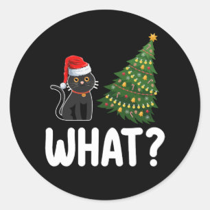 Schwarze Katze Was Weihnachtsbaum rauschen Funny Runder Aufkleber