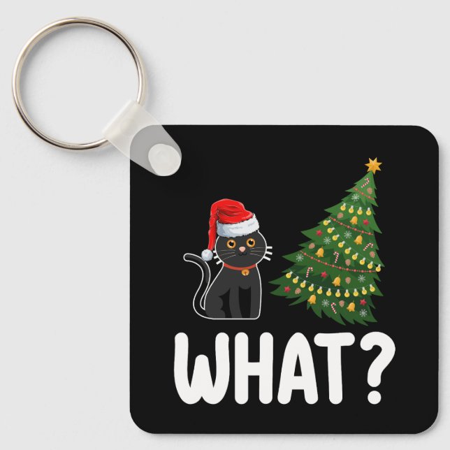 Schwarze Katze Was Weihnachtsbaum rauschen Funny Schlüsselanhänger (Vorderseite)