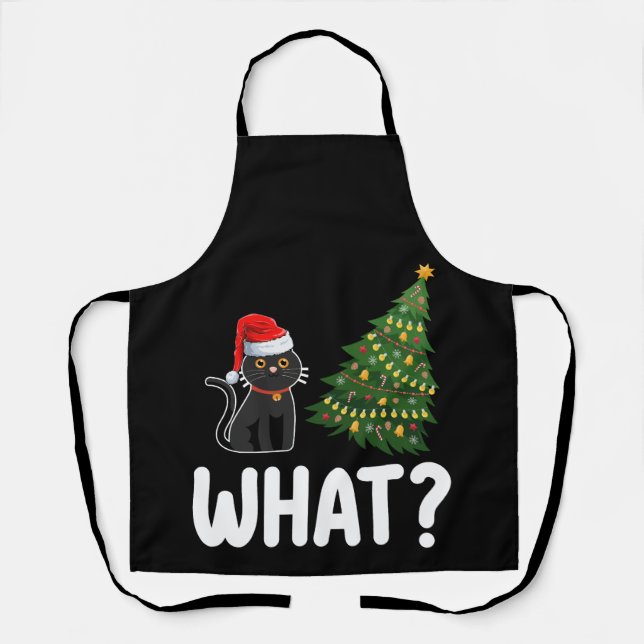 Schwarze Katze Was Weihnachtsbaum rauschen Funny Schürze (Vorderseite)