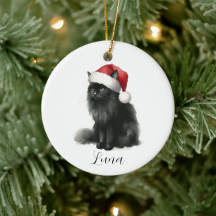 Schwarze Katze Wasserfarbe bei Feierliche Weihnach Keramik Ornament