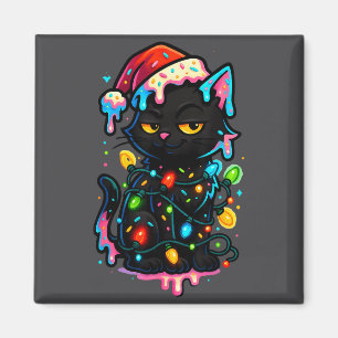 Schwarze Katze Weihnachten Eiscreme-Tropfen Santa- Magnet