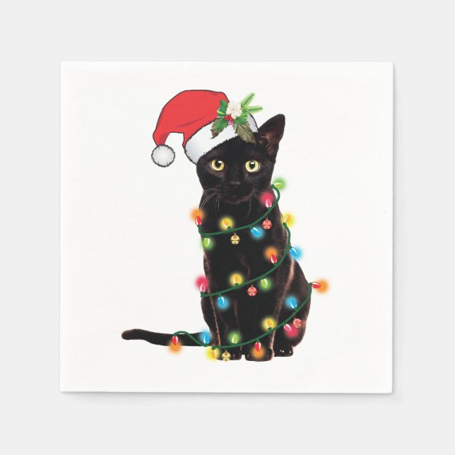 Schwarze Katze Weihnachten geknallt in WeihnachtsL Serviette (Vorderseite)