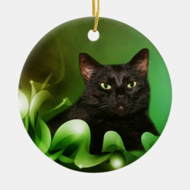 Schwarze Katze Weihnachten Keramikornament (Vorne)