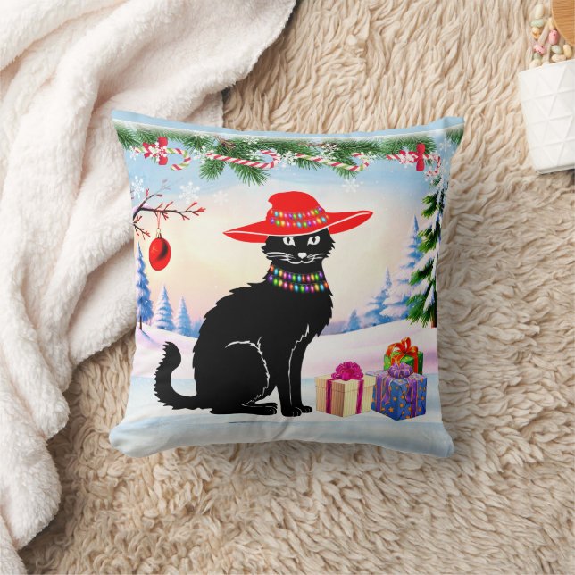 Schwarze Katze Weihnachten Kissen (Decke)