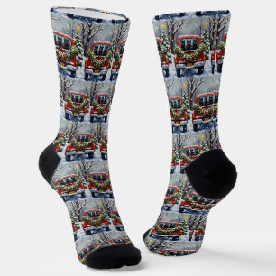 Schwarze Katze Weihnachten Rotes Lastwagen Ferien Socken