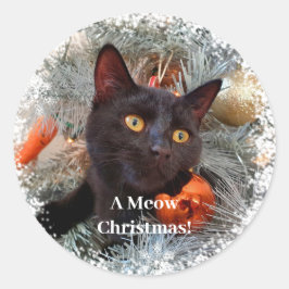 Schwarze Katze, Weihnachten Runder Aufkleber