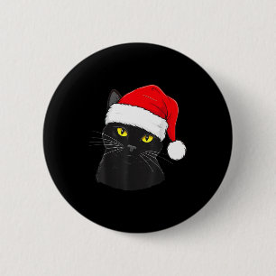 Schwarze Katze Weihnachten Santa Hut Button