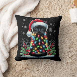 Schwarze Katze Weihnachten Santa Hut Lustige Meowi Kissen