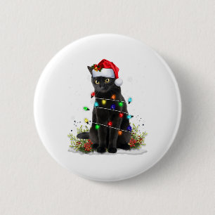 Schwarze Katze Weihnachten Santa Hut Lustige Meowy Button