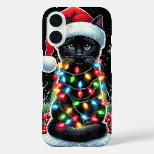 Schwarze Katze Weihnachten Santa Hut Lustige Meowy iPhone 16 Hülle