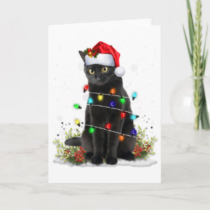 Schwarze Katze Weihnachten Santa Hut Lustige Meowy Karte