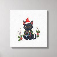 Schwarze Katze Weihnachten Santa Hut Lustige Meowy