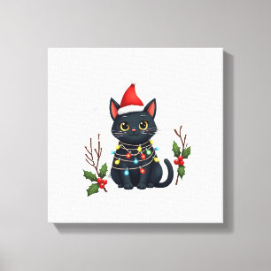Schwarze Katze Weihnachten Santa Hut Lustige Meowy Leinwanddruck