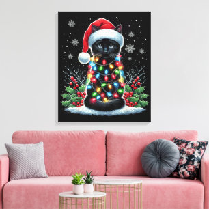 Schwarze Katze Weihnachten Santa Hut Lustige Meowy Leinwanddruck