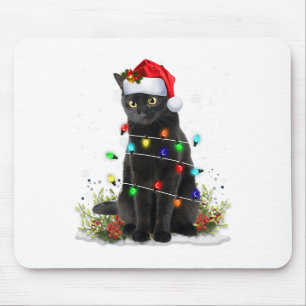 Schwarze Katze Weihnachten Santa Hut Lustige Meowy Mousepad