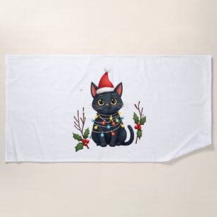 Schwarze Katze Weihnachten Santa Hut Lustige Meowy Strandtuch