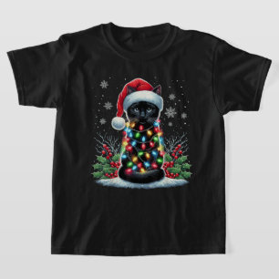 Schwarze Katze Weihnachten Santa Hut Lustige Meowy T-Shirt