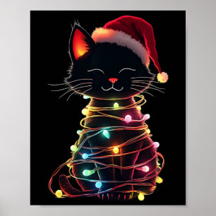 Schwarze Katze Weihnachten Santa Hut Meowy Katzen  Poster