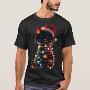 Schwarze Katze Weihnachten Santa Hut Meowy Katzen T-Shirt