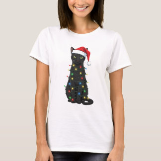 Schwarze Katze Weihnachten Santa Liebhaber T-Shirt
