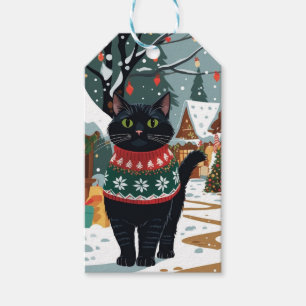Schwarze Katze Weihnachten Schnee Urlaub Geschenkanhänger