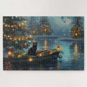 Schwarze Katze Weihnachtliche Reise