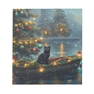 Schwarze Katze Weihnachtliche Reise Notizblock