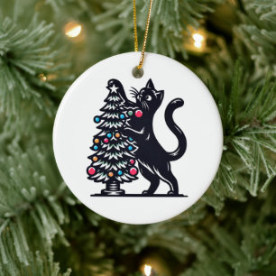 Schwarze Katze Weihnachtsbaum Keramik Ornament