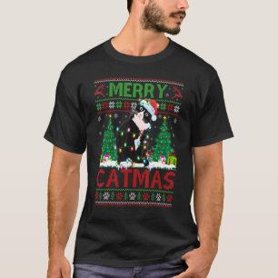 Schwarze Katze Weihnachtsbaum Lichter Hässliche sc T-Shirt