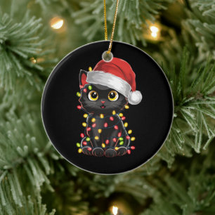 Schwarze Katze Weihnachtsbaum Lichter Lustiger San Keramik Ornament