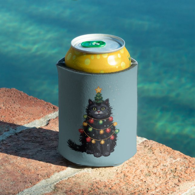 Schwarze Katze Weihnachtsbaum Ölgemälde verändert Dosenkühler (In Situ Pool)