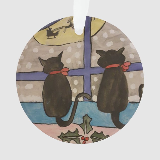 Schwarze Katze Weihnachtsbaumdekoration Ornament (Vorderseite)