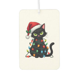 Schwarze Katze Weihnachtsbeleuchtung Santa Hut Lus Autolufterfrischer
