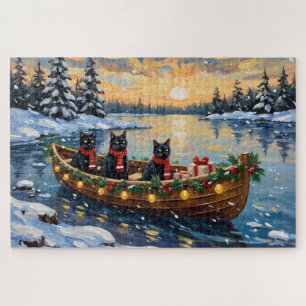 Schwarze Katze Weihnachtsboot Urlaub