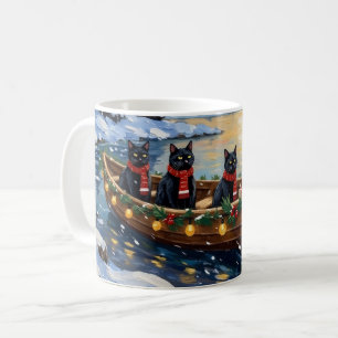 Schwarze Katze Weihnachtsboot Urlaub Kaffeetasse