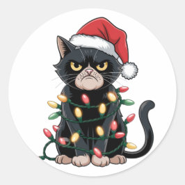 Schwarze Katze Weihnachtsedition Runder Aufkleber