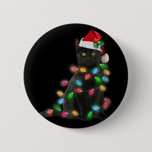 Schwarze Katze Weihnachtslicht Katzenliebhaber Wei Button