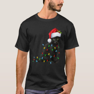 Schwarze Katze Weihnachtslicht Santa Hut Katze X T-Shirt