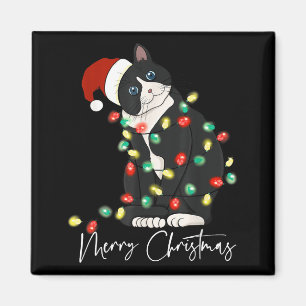 Schwarze Katze Weihnachtslicht Weihnachten Schwarz Magnet