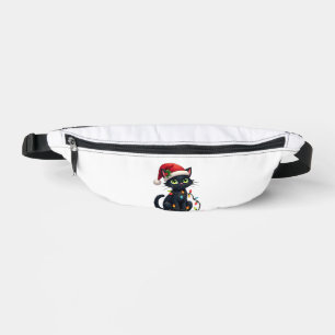 Schwarze Katze Weihnachtslichter Santa Hut Lustige Bauchtasche