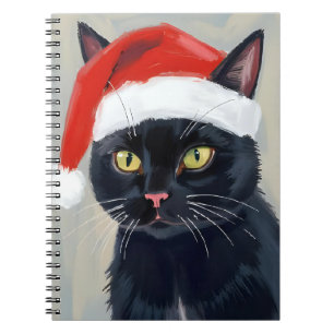 Schwarze Katze   Weihnachtsmalerei Weihnachtsmannm Notizblock