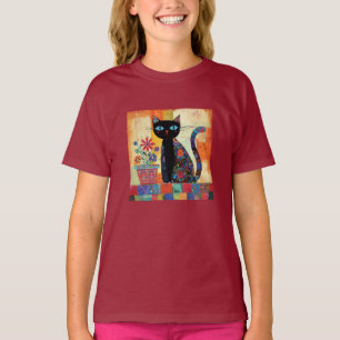 Schwarze Katze Whimsical Kunst T-Shirt