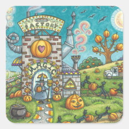 SCHWARZE KATZE, WITCH PUMPKIN PIE FACTORSTICKERS S QUADRATISCHER AUFKLEBER