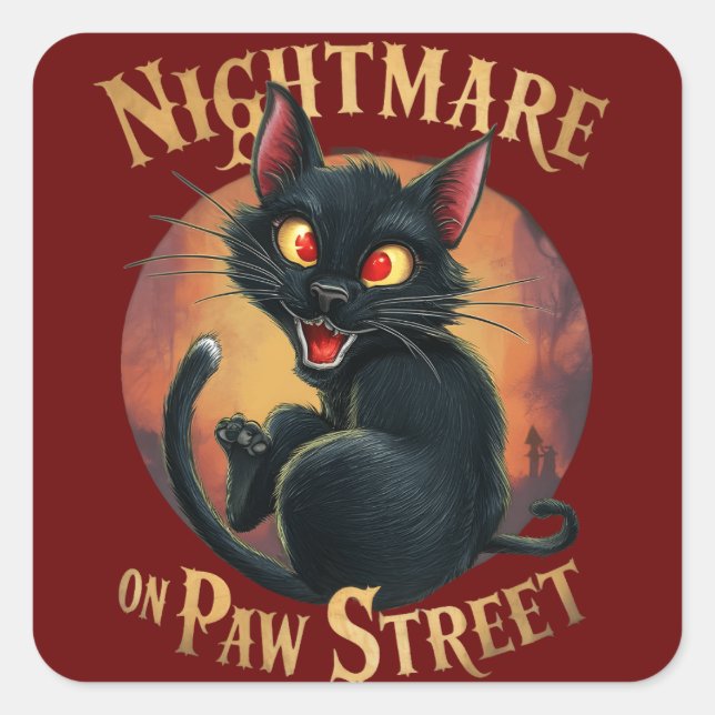 Schwarze Katze, wo Horror Fantasie trifft Quadratischer Aufkleber (Vorderseite)