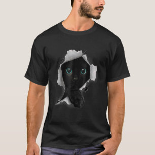 Schwarze Katze zerrissenes Tuch Kätzchen Süßester T-Shirt